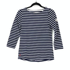 Joules Top Women's Size 2  Boat Neck Striped T-Shirt 3/4 Sleeve Blue White
